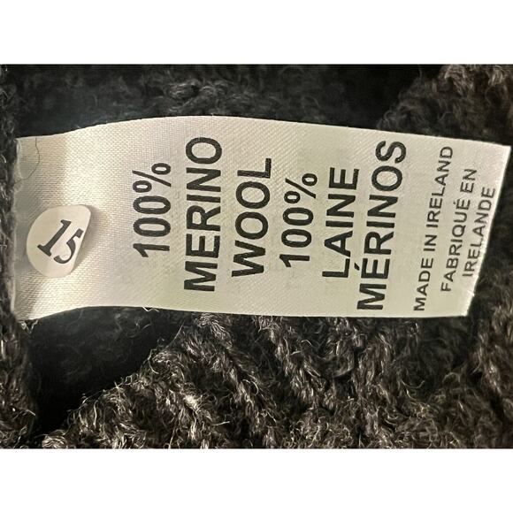 INIS CRAFTS 100% Merino Wool Irish Fisherman Hoodie Sweater •Women M• Charcoal - Picture 8 of 9